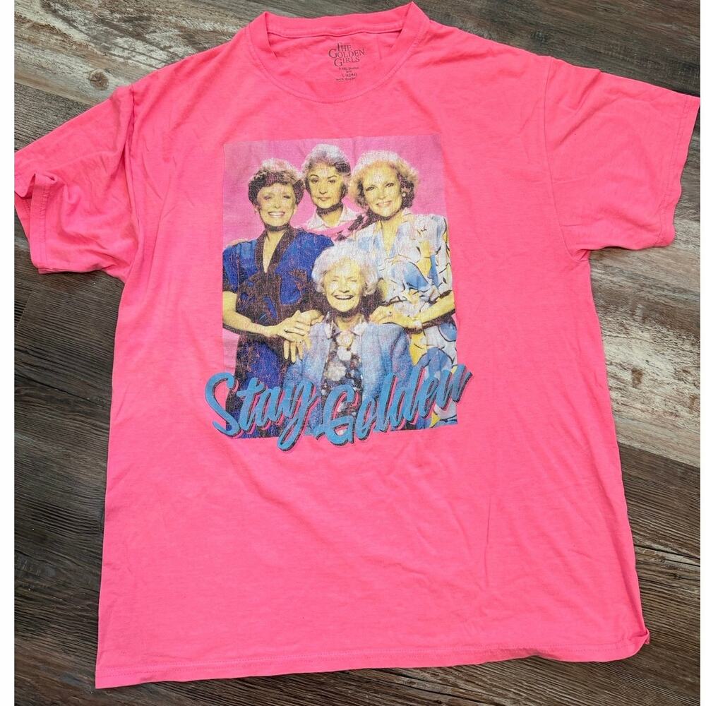 The Golden Girls Stay Golden Tee shirt t-shirt sz Large Pink Betty White EUC